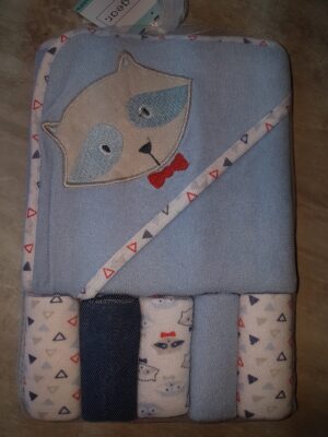 BABY GEAR Serviette avec débarbouillette bleu