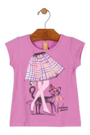 UP BABY FILLE T-SHIRT MAUVE-ROSE CHAT.