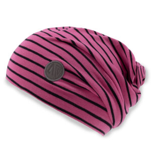 NANO PRINTEMPS TUQUE. EN JERSEY LIGNÉ ROSE