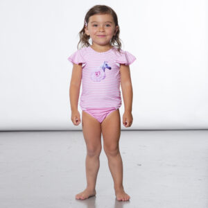 DEUX PAR DEUX ENSEMBLE RASHGUARD DEUX-PIÈCES RAYÉ ROSE ILLUSTRÉ LICORNE, BÉBÉ FILLE