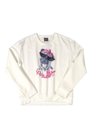 GLOSS GRANDE FILLE. Sweatshirt blanc avec chien