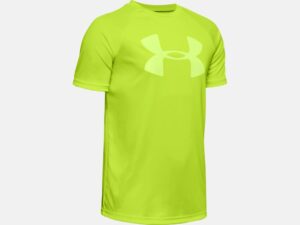 UNDER ARMOUR GARÇON T-SHIRT TECH LOGO HYBRID VERT LIME