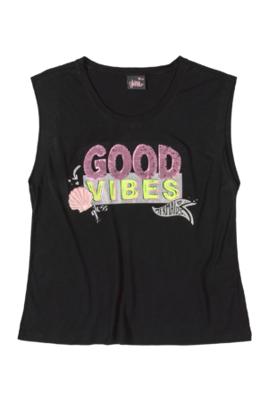 GLOSS GRANDE FILLE. t-shirt sans manche noir