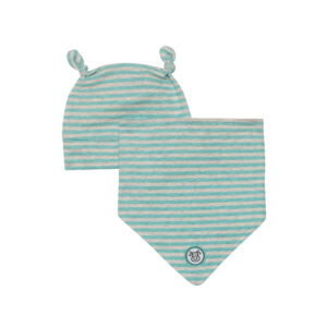 DEUX PAR DEUX La ferme à Mathurin ensemble bonnet/bavoir vert et gris