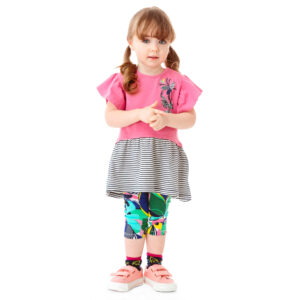 NANO BÉBÉ FILLE. MINI PLAGE TROPICALE TUNIQUE ET LEGGING IMPRIMÉE