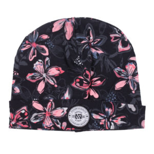 NANO PRINTEMPS TUQUE EN JERSEY FLEURIT NOIR MAUVE