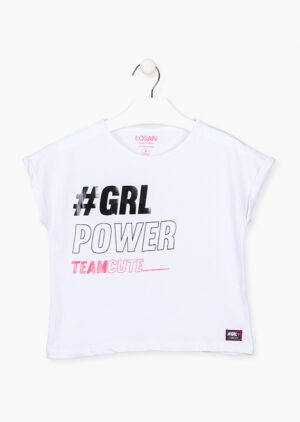 LOSAN GRANDE FILLE GIRL PWR T-SHIRT BLANC TEAMCUTE
