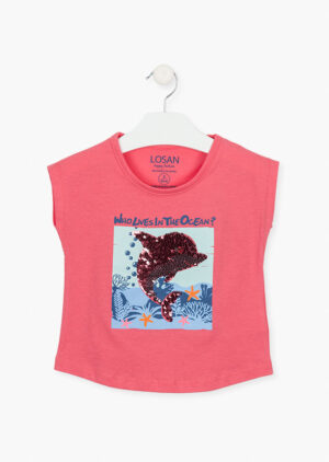 LOSAN PETITE FILLE OCÉAN T-SHIRT ROSE DAUPHIN