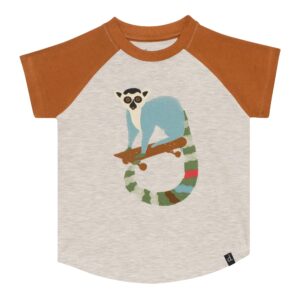 DEUX PAR DEUX ÉTÉ GARÇON. Le petit diable de Tasmanie T-SHIRT MANCHES RAGLAN À IMPRIMÉ DE LÉMURIEN