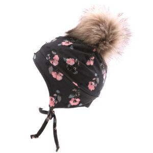NANO TUQUE JERSEY À POMPON CHARCOAL FLEURIT