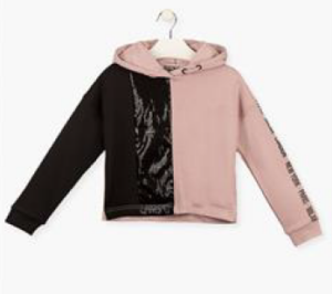 LOSAN AUTOMNE GRANDE FILLE HOODIE COURT NOIR ET ROSE (ENSTOCK)