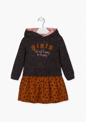 LOSAN AUTOMNE FILLE ROBE GRISE A CAPUCHON