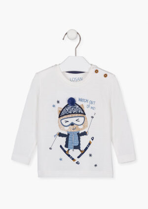 LOSAN BÉBÉ GARÇON. CHANDAIL BLANC OURSON