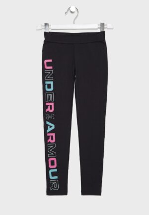 UNDER ARMOUR SOLDE FILLE LEGGING NOIR AVEC ÉCRITURE SUR LE CÔTÉ