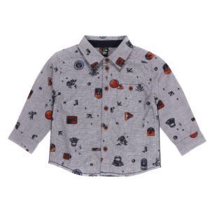 NANO BÉBÉ GARÇON. PETIT ASTRONAUTE CHEMISE GRISE IMPRIMÉE