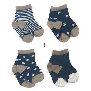 *PERLIMPINPIN CHAUSSETTE POUR BÉBÉ MARINE-TAUPE (4 PAIRES)
