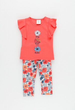 BOBOLI PRINTEMPS CORAL SEA ENSEMBLE T-SHIRT CORAIL ET LEGGING FLEURIT