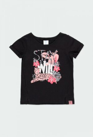 BOBOLI PRINTEMPS FILLE JUNGLE DAYS T-SHIRT NOIR IMPRIMÉ