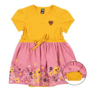 NANO BÉBÉ FILLE. SOUS LE SOLEIL ROBE JAUNE ET ROSE (EN STOCK)