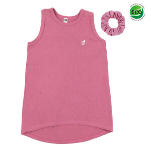 -NANO PRINTEMPS DÉTENTE FILLETTE. CAMISOLE ROSE AVEC CHOUCHOU