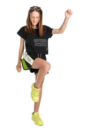 GLOSS PRINTEMPS/ÉTÉ 22 GRANDE FILLE ENSEMBLE 2 PIÈCES NOIR (T-SHIRT ET SHORT)