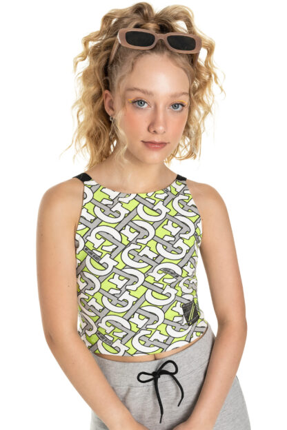 GLOSS PRINTEMPS/ÉTÉ 22 GRANDE FILLE CROP TOP VERT IMPRIMÉ – Image 2