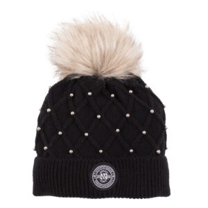-NANO HIVER TUQUE EN TRICOT DOUBLÉ POLAR NOIR AVEC POMPON