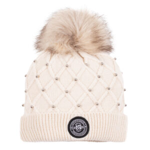 -NANO HIVER TUQUE EN TRICOT DOUBLÉ POLAR IVOIRE AVEC POMPON