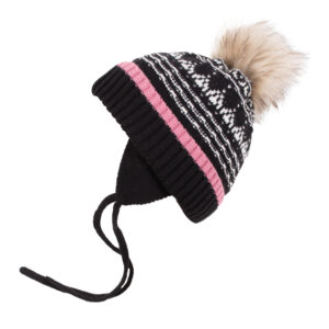 -NANO HIVER TUQUE TRICOT EN DOUBLÉ POLAR NOIR IMPRIMÉE ROSALIE
