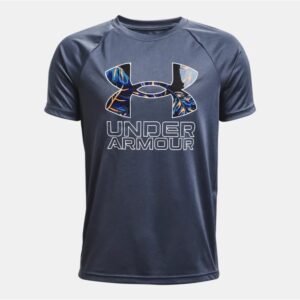 UNDER ARMOUR GARÇON T-shirt UA Tech™ Hybrid Print Fill pour garçon bleu logo imprimé orange