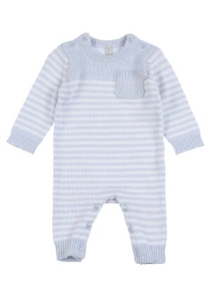 LOSAN AUTOMNE 2022 BÉBÉ LAYETTE UNE PIÈCE EN TRICOT BLEU PÂLE ET BLANC