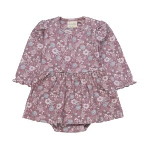 MINYMO NOEL BÉBÉ FILLE ROBE CACHE COUCHE FESTIF FLEURIT ROSE/PRUNE