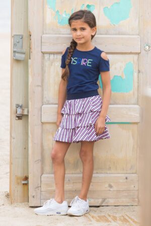 B.NOSY PRINTEMPS 23 B.INSPIRING T-SHIRT MARINE ET JUPE RAYÉ