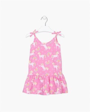 LOSAN PRINTEMPS 23 FILLE LICORNE ROBE ROSE 2 À 7 ANS