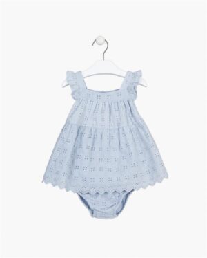 LOSAN PRINTEMPS 23 BÉBÉ FILLE ROBE CHIC BLEU PÂLE AVEC CACHE COUCHE