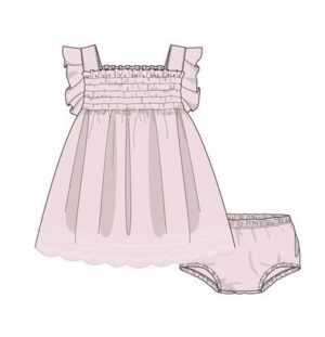 LOSAN PRINTEMPS 23 LAYETTE BÉBÉ FILLE ROBE ET CACHE COUCHE ROSE PÂLE