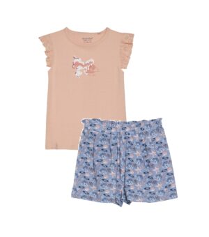 MINYMO PRINTEMPS 23 FILLE ENSEMBLE T-SHIRT CORAIL ET SHORT