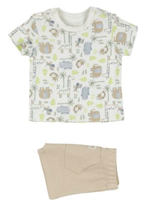 LOSAN BÉBÉ GARÇON SAFARI ENSEMBLE DEUX PIÈCES BEIGE