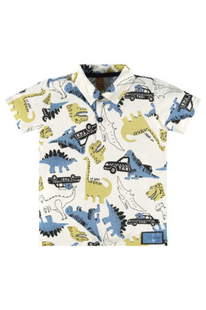 QUIMBY PRINTEMPS 23 GARÇON POLO DINOSAURE BLANC