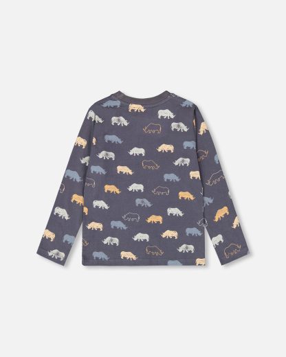 DEUX PAR DEUX AUTOMNE 2023 BOYS CHANDAIL MANCHE LONGUE IMPRIMÉ RHINOCÉROS (EN STOCK) – Image 3