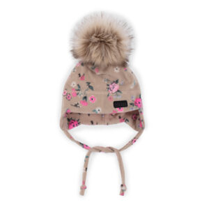 NANO AUTOMNE/HIVER 23 MICROPOLAIRE TUQUE BEIGE FLEURIT (AVEC CORDONS) EN STOCK