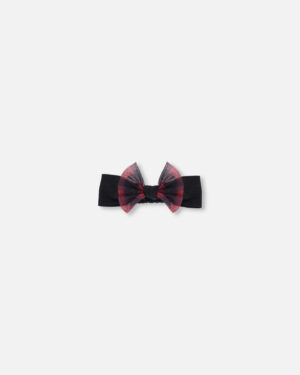 DEUX PAR DEUX NOEL BANDEAU AVEC NOEUD PAPILLON EN TULLE À CARREAUX NOIR ET ROUGE