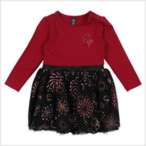 NANO NOEL 23 BÉBÉ FILLE FEUX ARTIFICE ROBE ROUGE