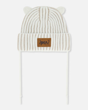 DEUX PAR DEUX PRINTEMPS TUQUE EN TRICOT AVEC CORDON POUR BÉBÉ BLANCHE