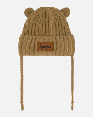 DEUX PAR DEUX PRINTEMPS TUQUE EN TRICOT AVEC CORDON POUR BÉBÉ TAUPE (EN STOCK)