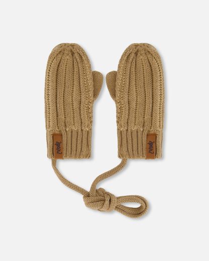 DEUX PAR DEUX PRINTEMPS MITAINE EN TRICOT AVEC CORDON POUR BÉBÉ TAUPE (EN STOCK)