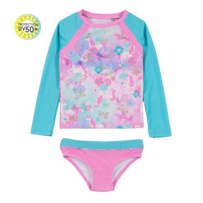 NANO ÉTÉ 24 MAILLOT FILLE LICORNE DEUX PIÈCES RASHGUARD (EN STOCK)