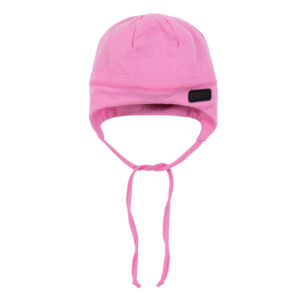 NANO PRINTEMPS 24 TUQUE EN JERSEY BASIC AVEC CORDONS ROSE (EN STOCK)