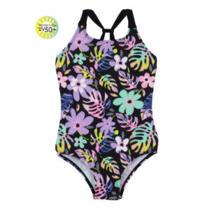 NANO ÉTÉ 24 MAILLOT FILLE TROPICAL UNE PIÈCE NOIR (EN STOCK)