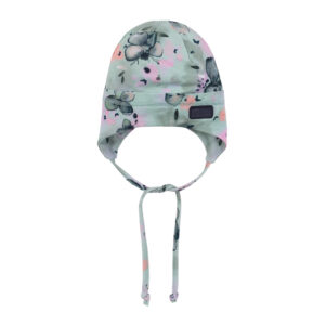 NANO PRINTEMPS 24 TUQUE  EN JERSEY MENTHE AVEC CORDONS (JULIETTE) (EN STOCK)